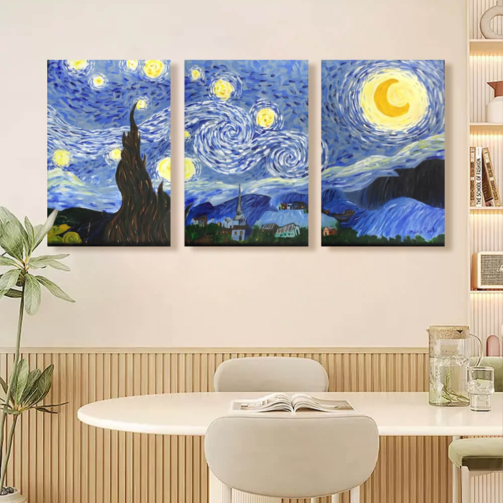 Creative Starry Sky Van Gogh World Famous Paintings, Triple Frameless Canvas Painting