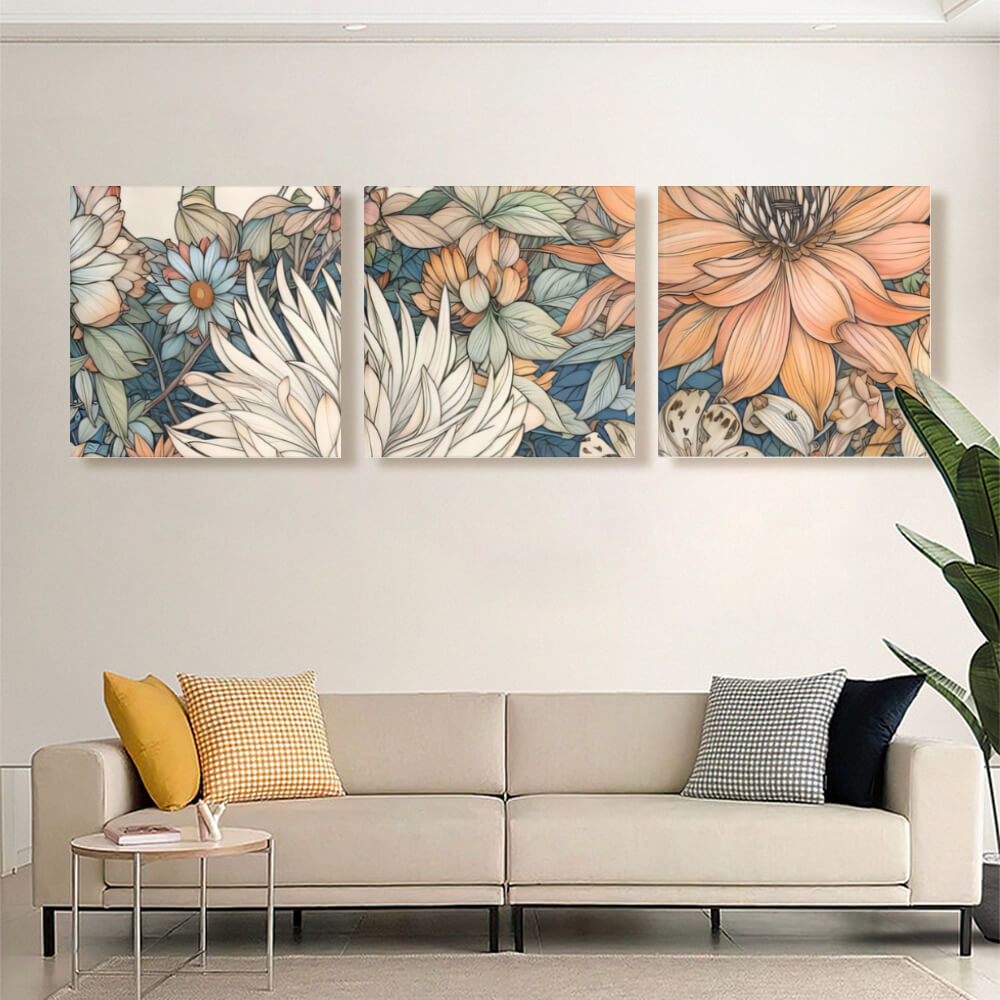 Creative Floral Pattern Design,Square Triple Frameless Canvas Painting