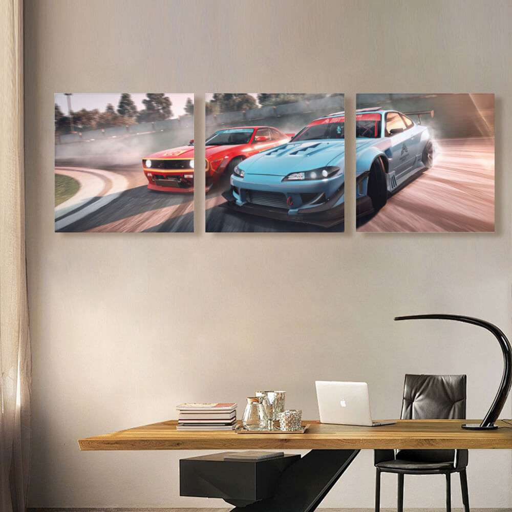 Racing Car Creative Design, Square Triple Frameless Canvas Painting