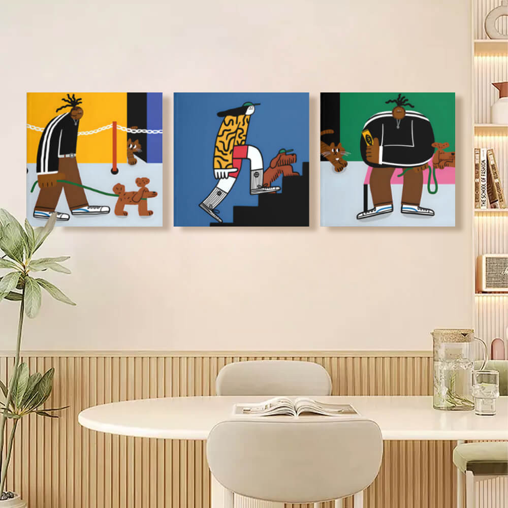 Creative Illustration Design,Square Triple Frameless Canvas Painting