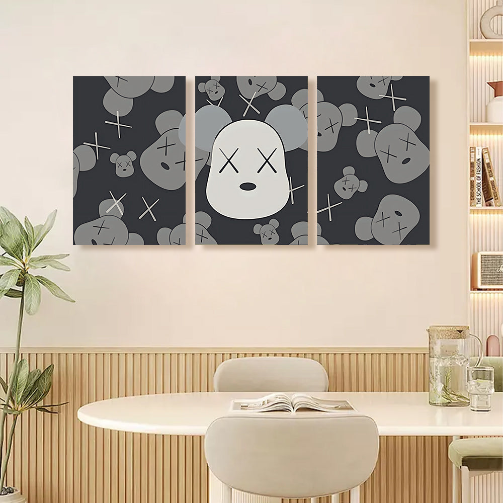 Funny Bear,Triple Frameless Canvas Painting.