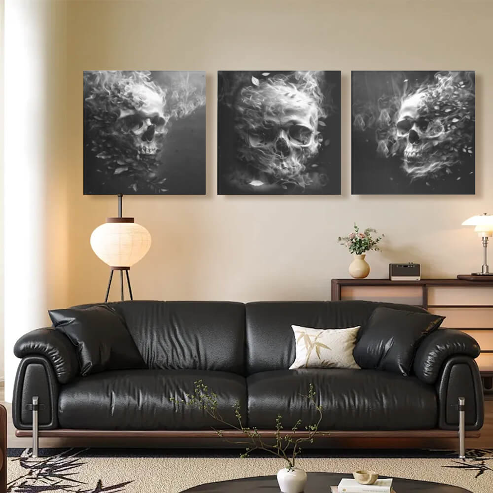 Skull Creative Dark Series, Square Triple Frameless Canvas Painting