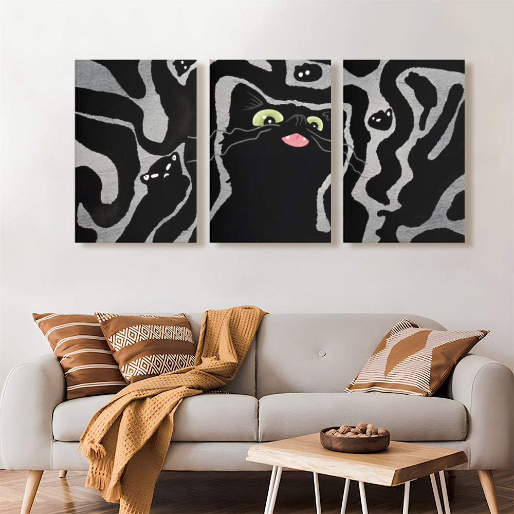 Cute Kitten Creative,Triple Frameless Canvas Painting.