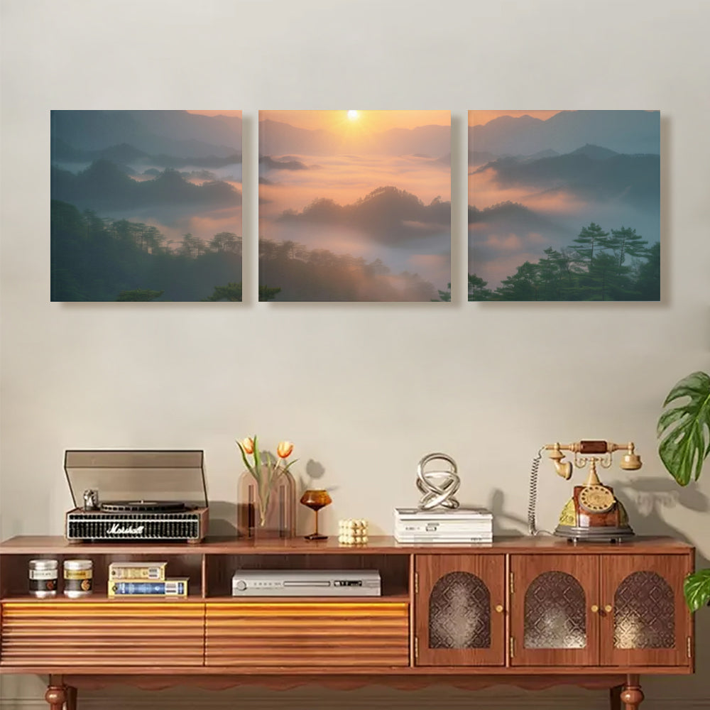 Landscape Sunrise,Square Triple Frameless Canvas Painting