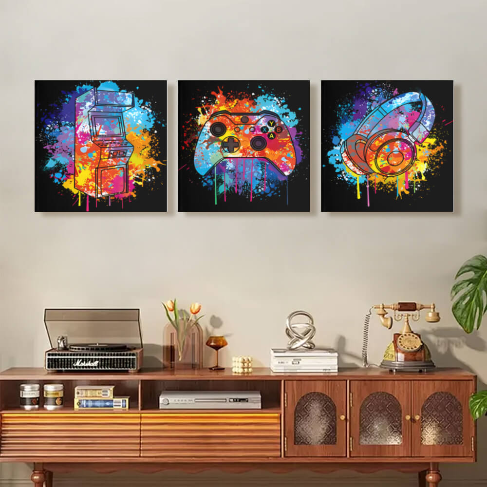 Game Console Series Creative Design,Square Triple Frameless Canvas Painting