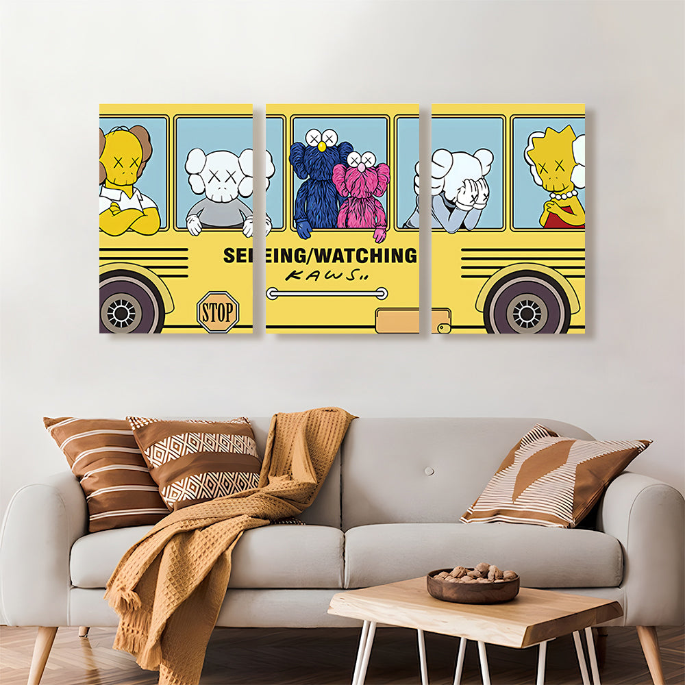 Fashionable Bear,Triple Frameless Canvas Painting.