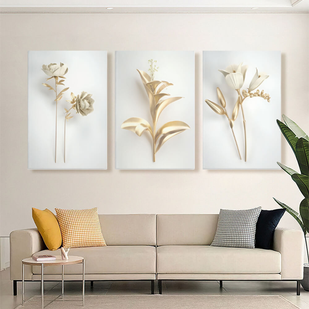 Light Luxury Flower Decorative Pattern, Triple Frameless Canvas Painting