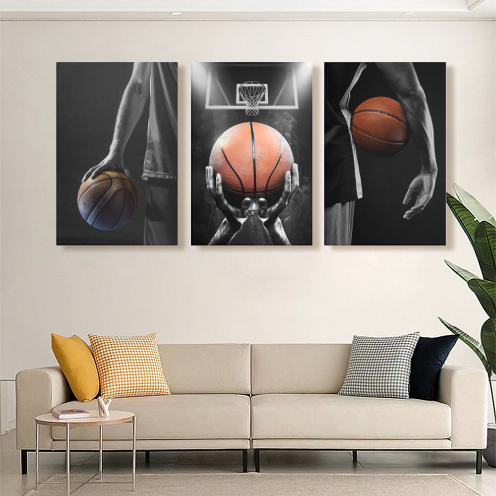 Black Basketball Creative Design,Triple Frameless Canvas Painting