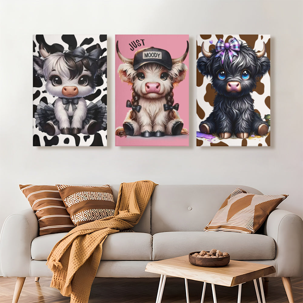 Beautiful Calf,Triple Frameless Canvas Painting.