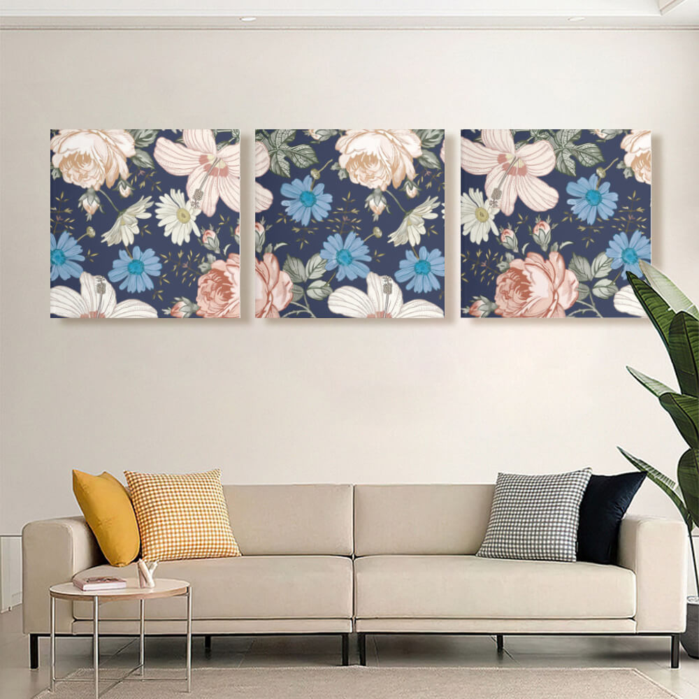 Creative Floral Illustration, Square Triple Frameless Canvas Painting