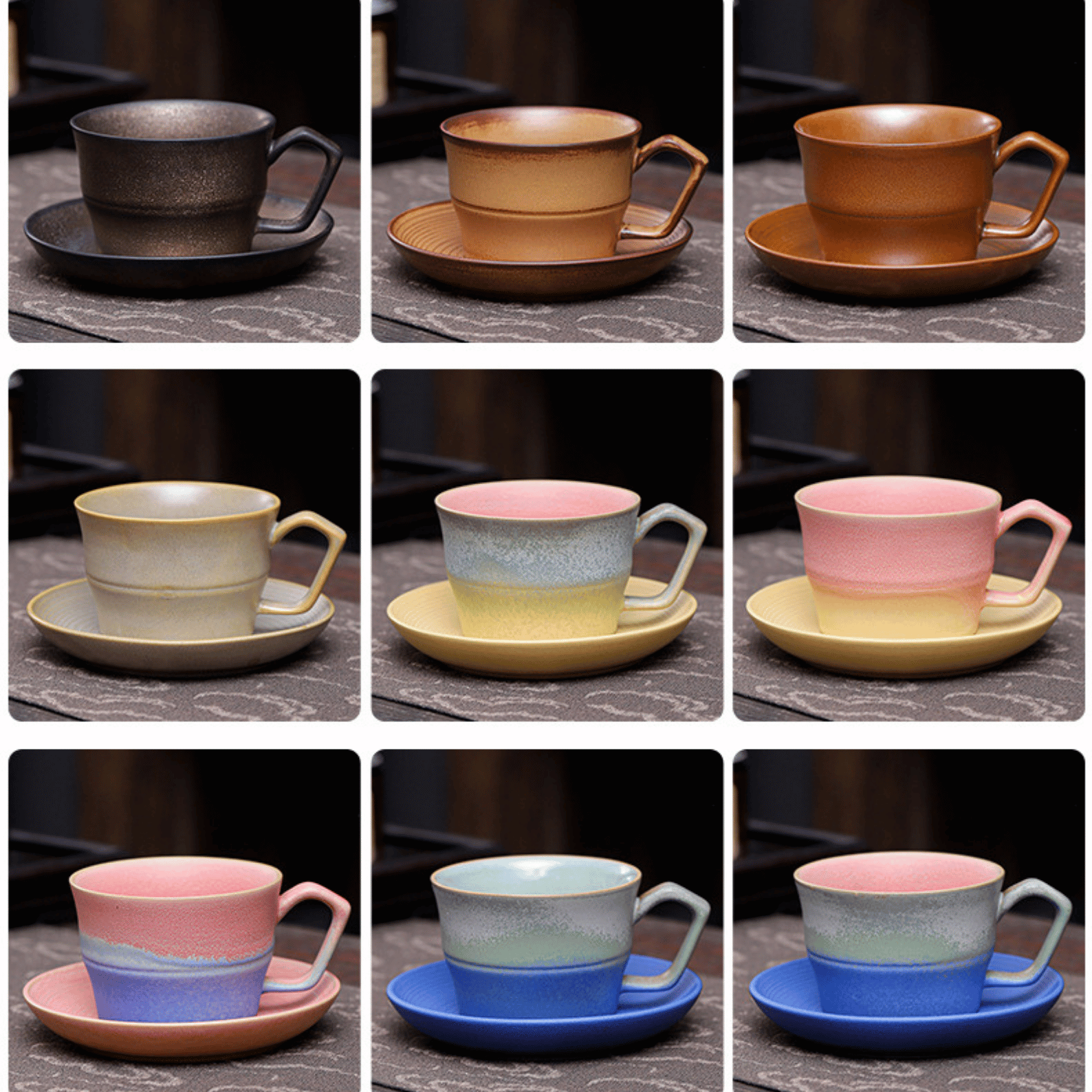 Ceramic Coffee Mug and Saucer Set High-value Gradient Color Pulling Mugs