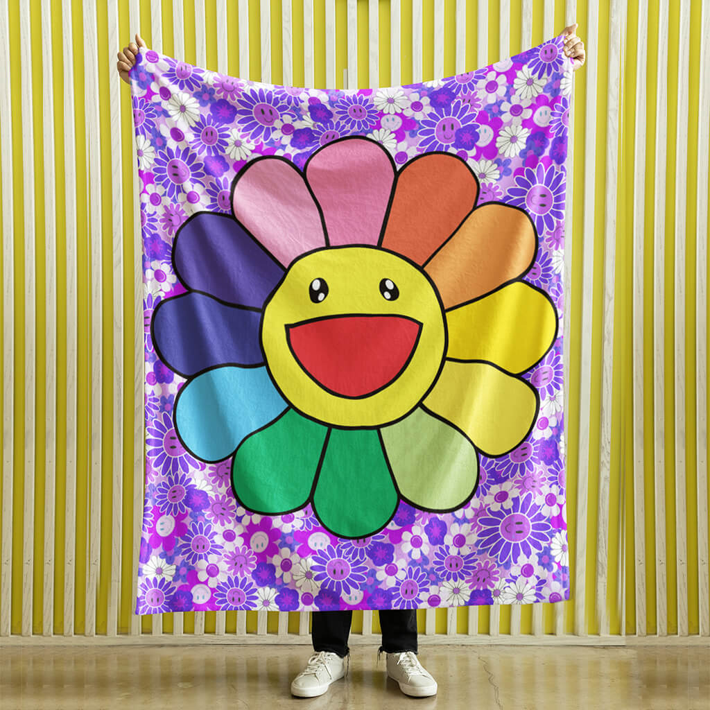 Smiling sunflower pattern creative blanket, soft and comfortable