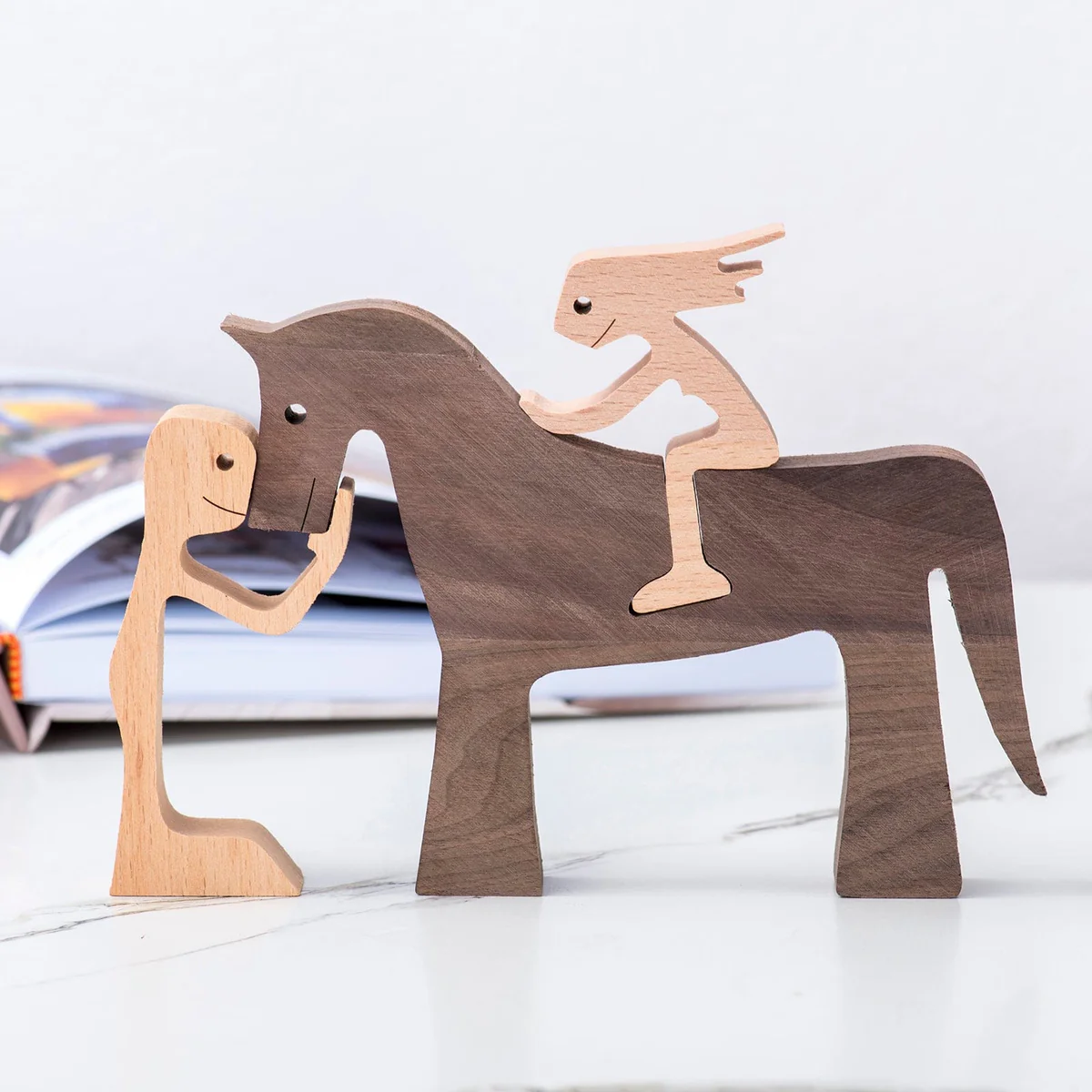 Boy Girl And The Horse, Gift For Horse Lovers Wood Sculpture