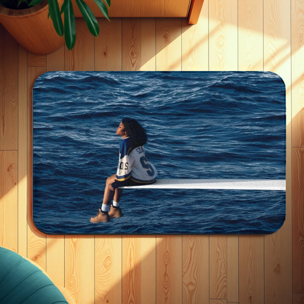 Sea Waves And Little Girl, Rectangular Non-Slip Soft And Comfortable Floormat