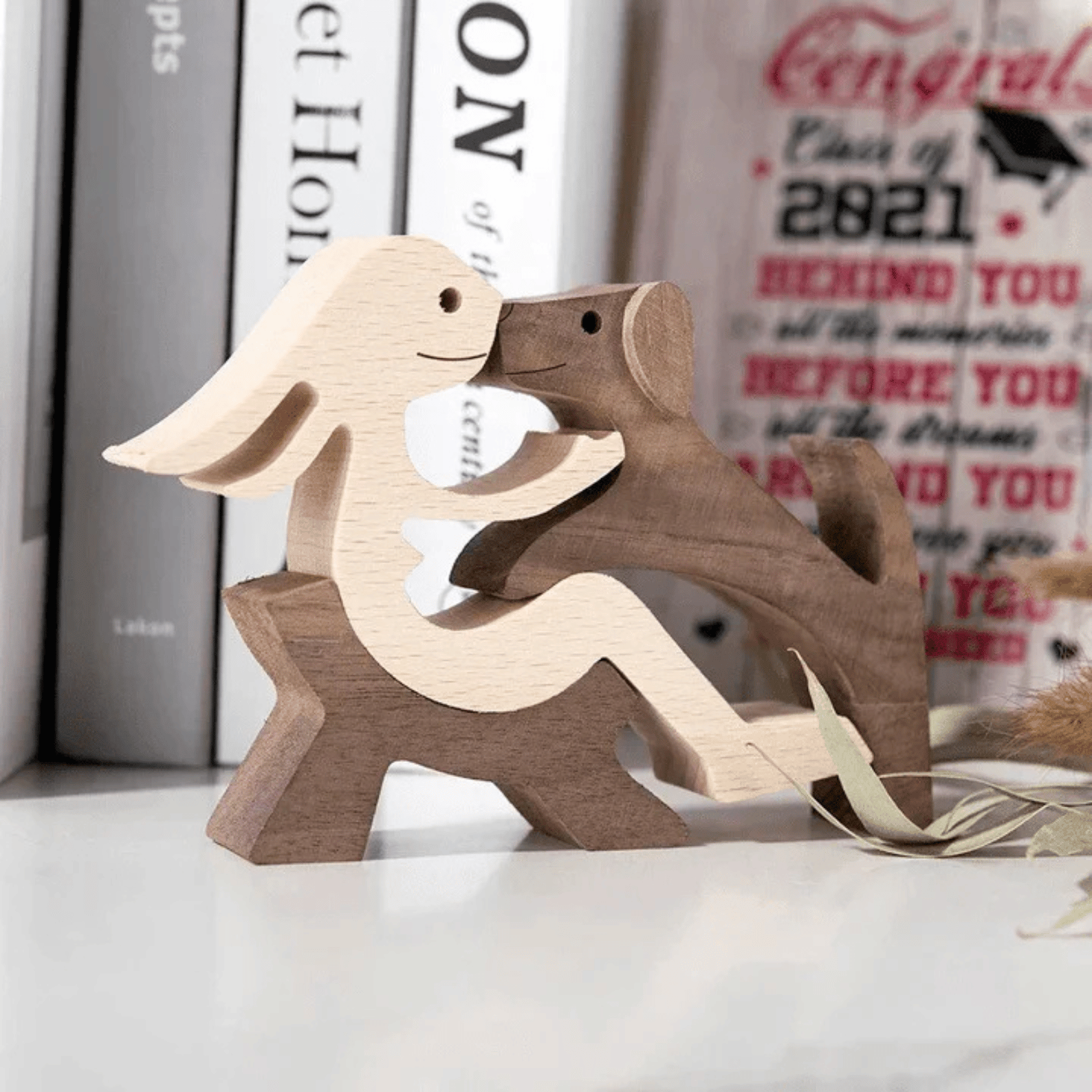 Cute Puppy Wood Dog Sculpture - Gift For Pet Lovers Wood Sculpture