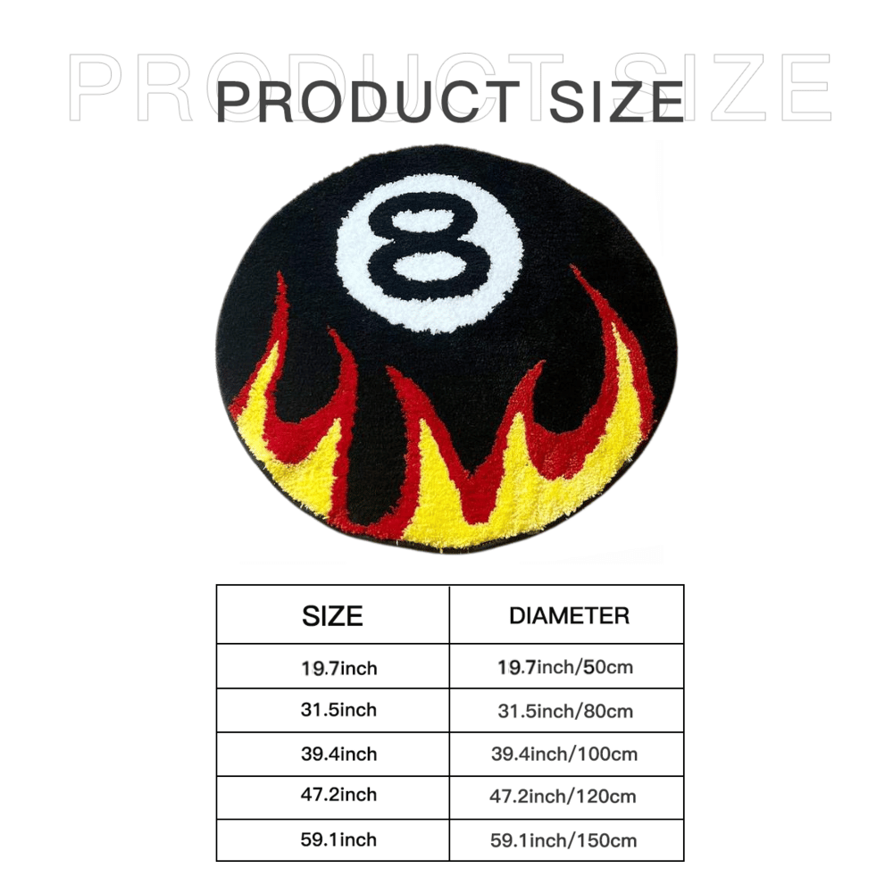 Fire Billiards No.8 Pattern Round Area Creative Non-slip Washable Floormat