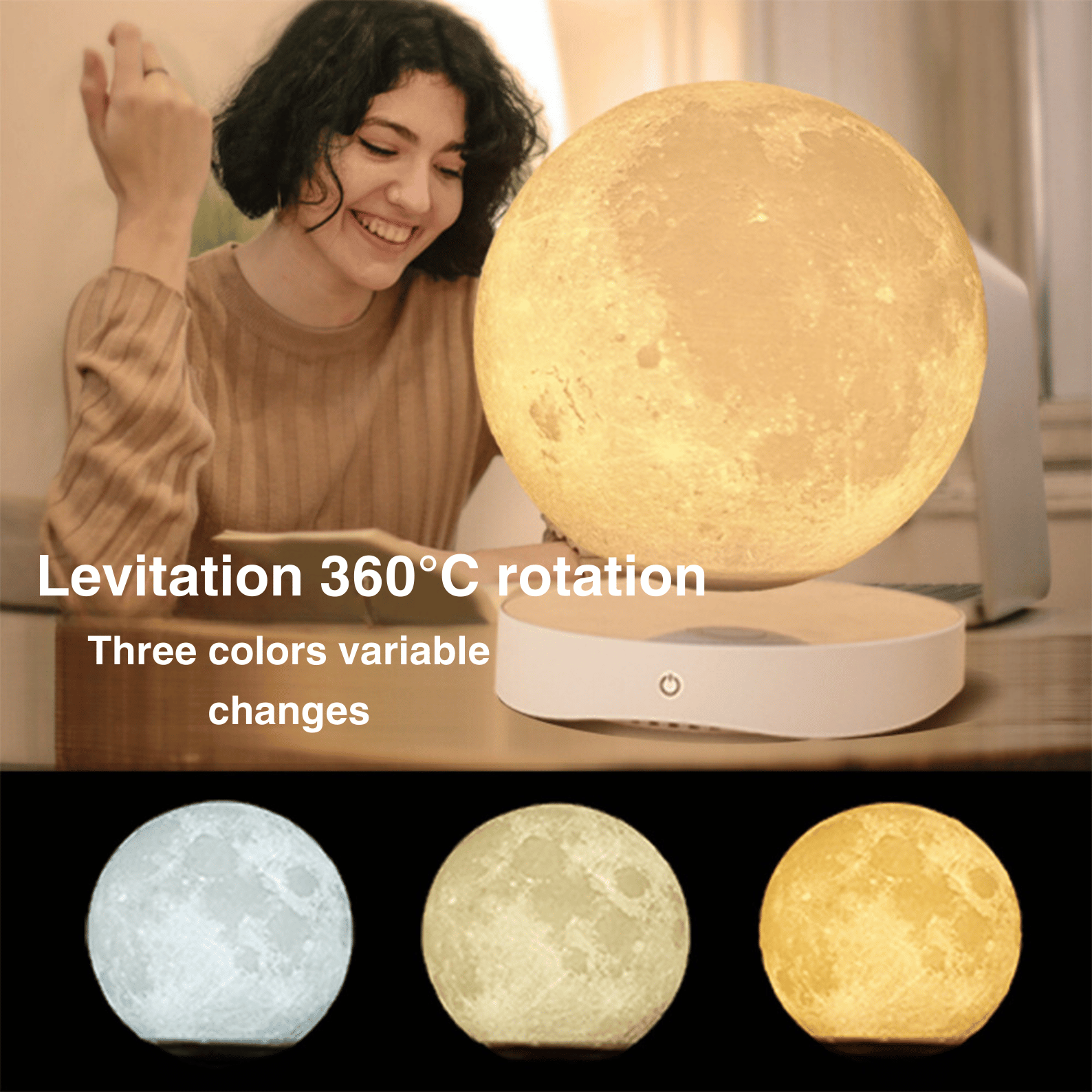 Magnetic Levitation Moon Lamp Creativity Floating 3D Print Bulb Desk Decoration Birthday Gift, Night Light