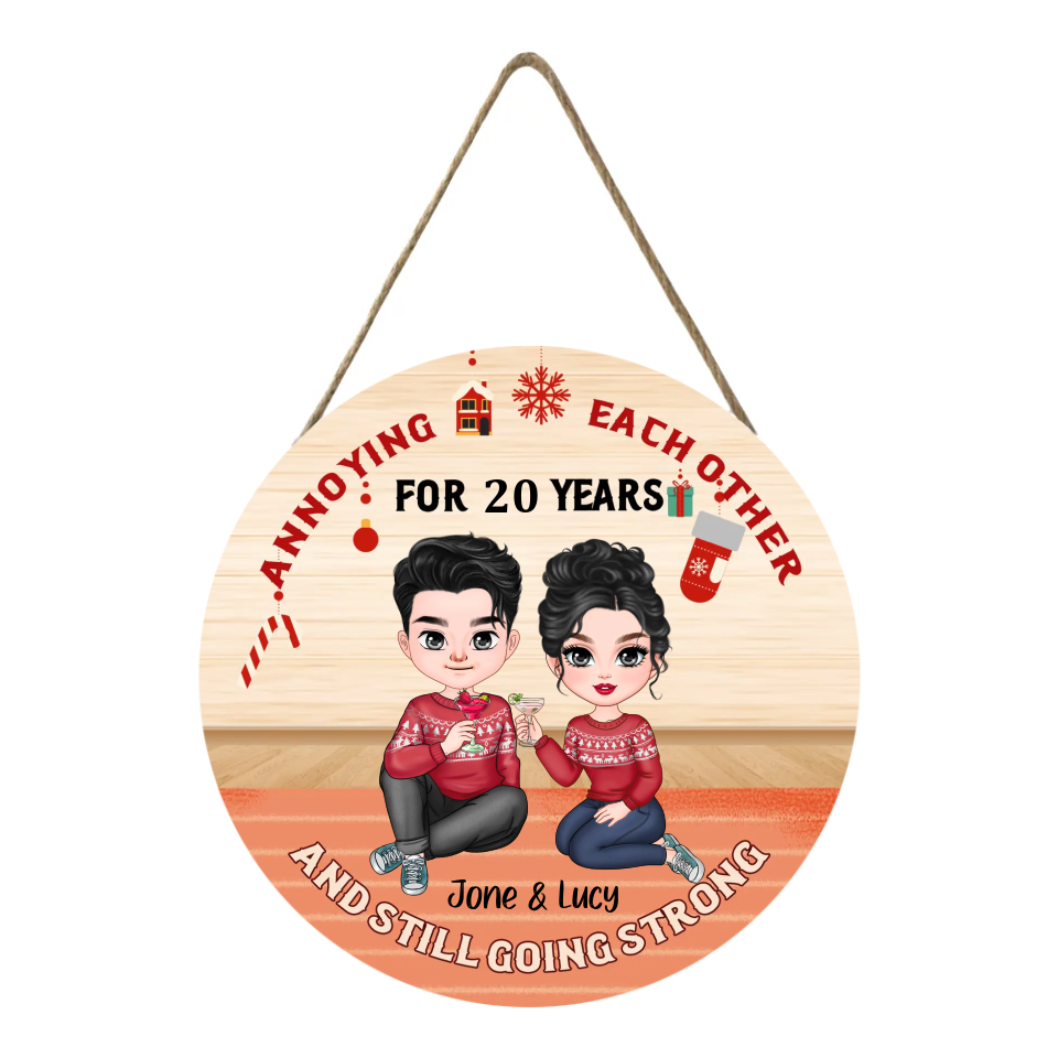 Annoying Each Other For So Many Years But Still Strong - Personalized Round Wooden Ornament - Christmas Gift for Couples, Lovers, Husband Wife, Anniversary