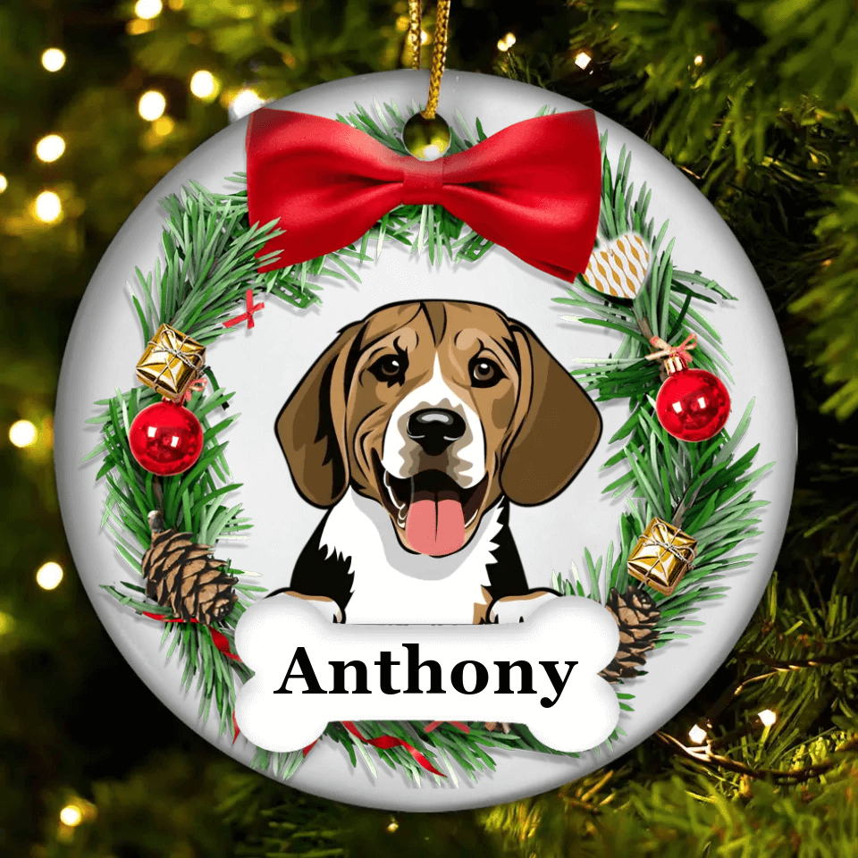 Christmas - Dog Personalized Round Ceramic Christmas Ornament - Gifts for Pet Lovers, Pet Owners, Christmas Gifts