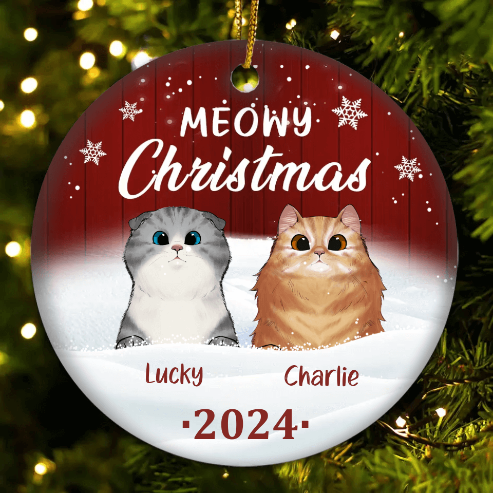 Christmas - Cat Personalized Custom Ornament - Ceramic Round Decorations - Christmas Gift for Pet Owners, Pet Lovers