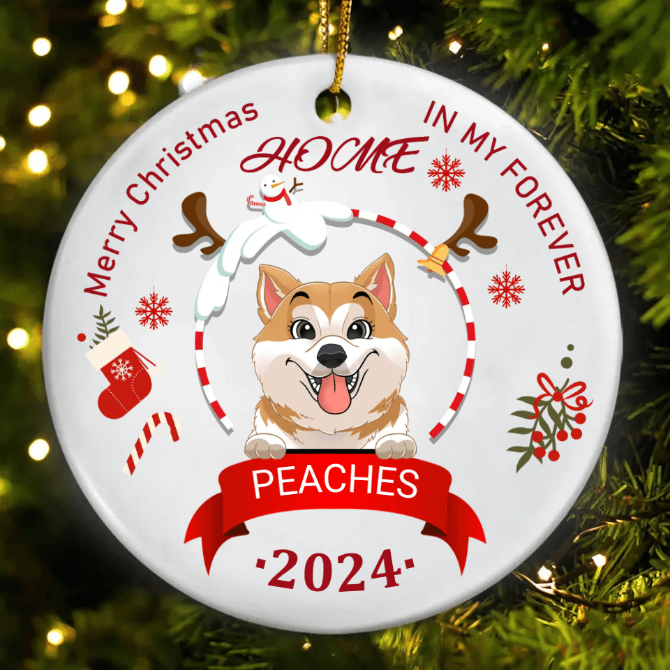 Merry Christmas In My Forever - Dog Personalized Round Ceramic Ornament - Christmas Gift For Pet Lovers, Pet Owners