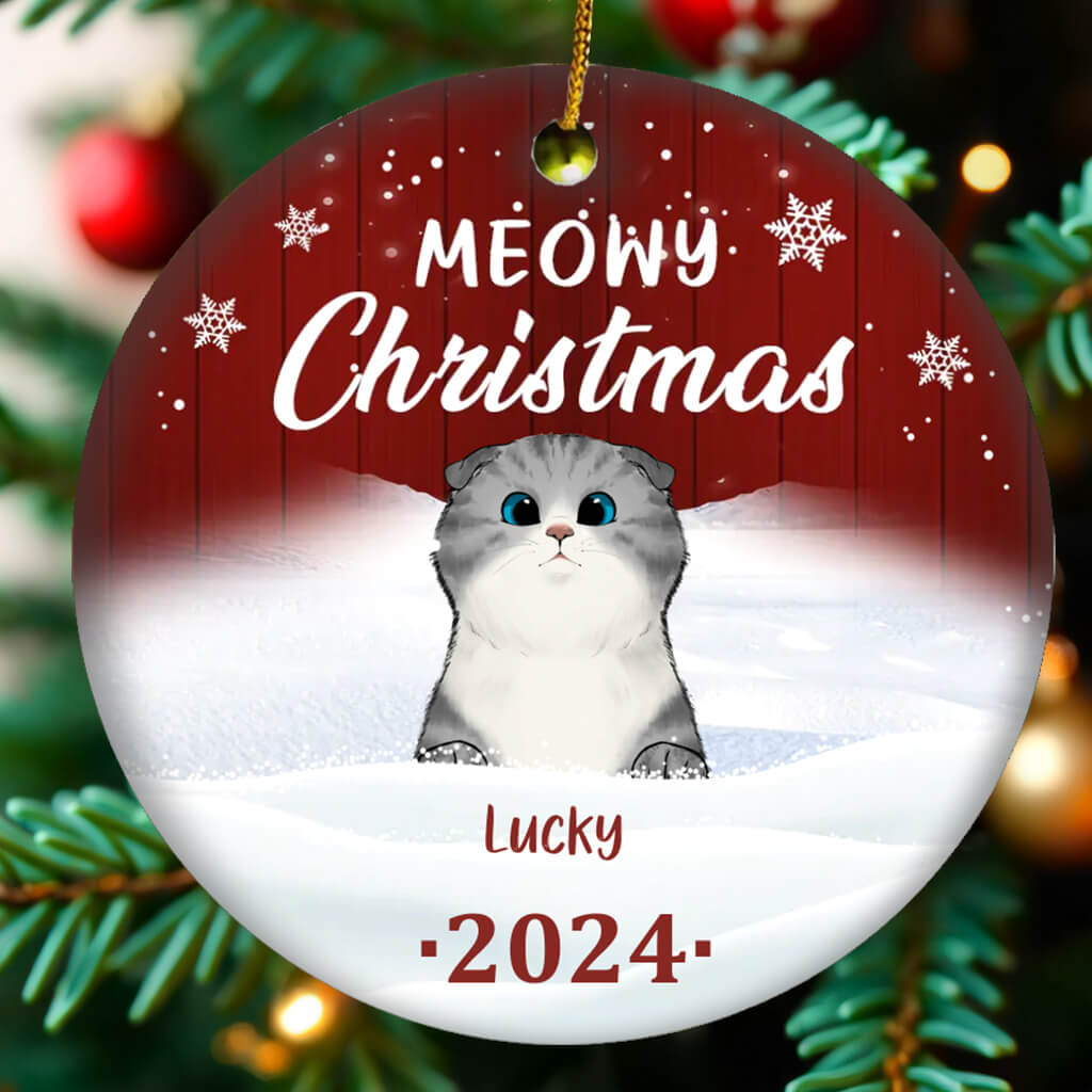 Christmas - Cat Personalized Custom Ornament - Ceramic Round Decorations - Christmas Gift for Pet Owners, Pet Lovers