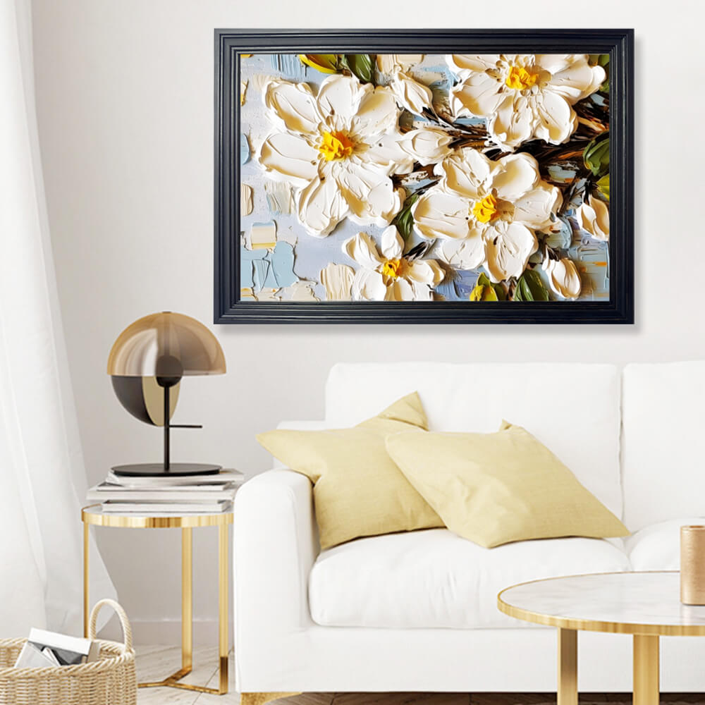 Oil Painting Texture Flower Creative Pattern, Horizontal Framed Simple Decorative Canvas Painting