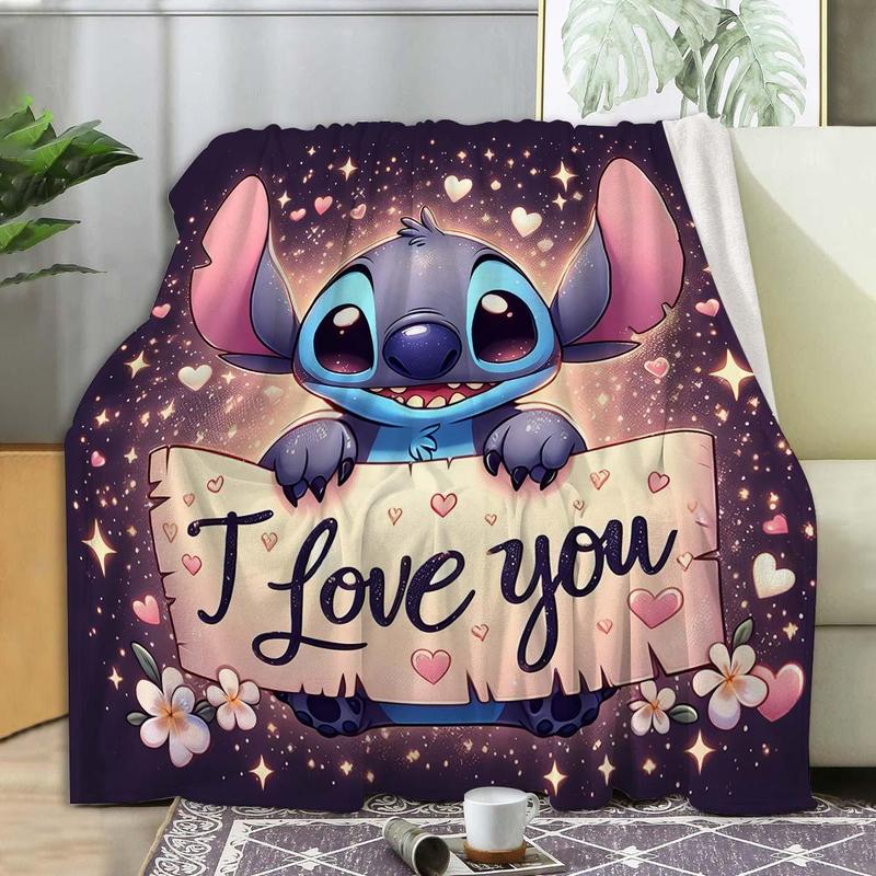 Cartoon Stitch & Love Pattern Soft Comfortable Throw Flannel Blanket