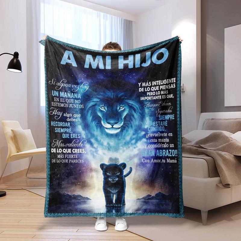 Bedroom Decor Lion & Letter Print Pattern Soft Comfortable Throw Blanket