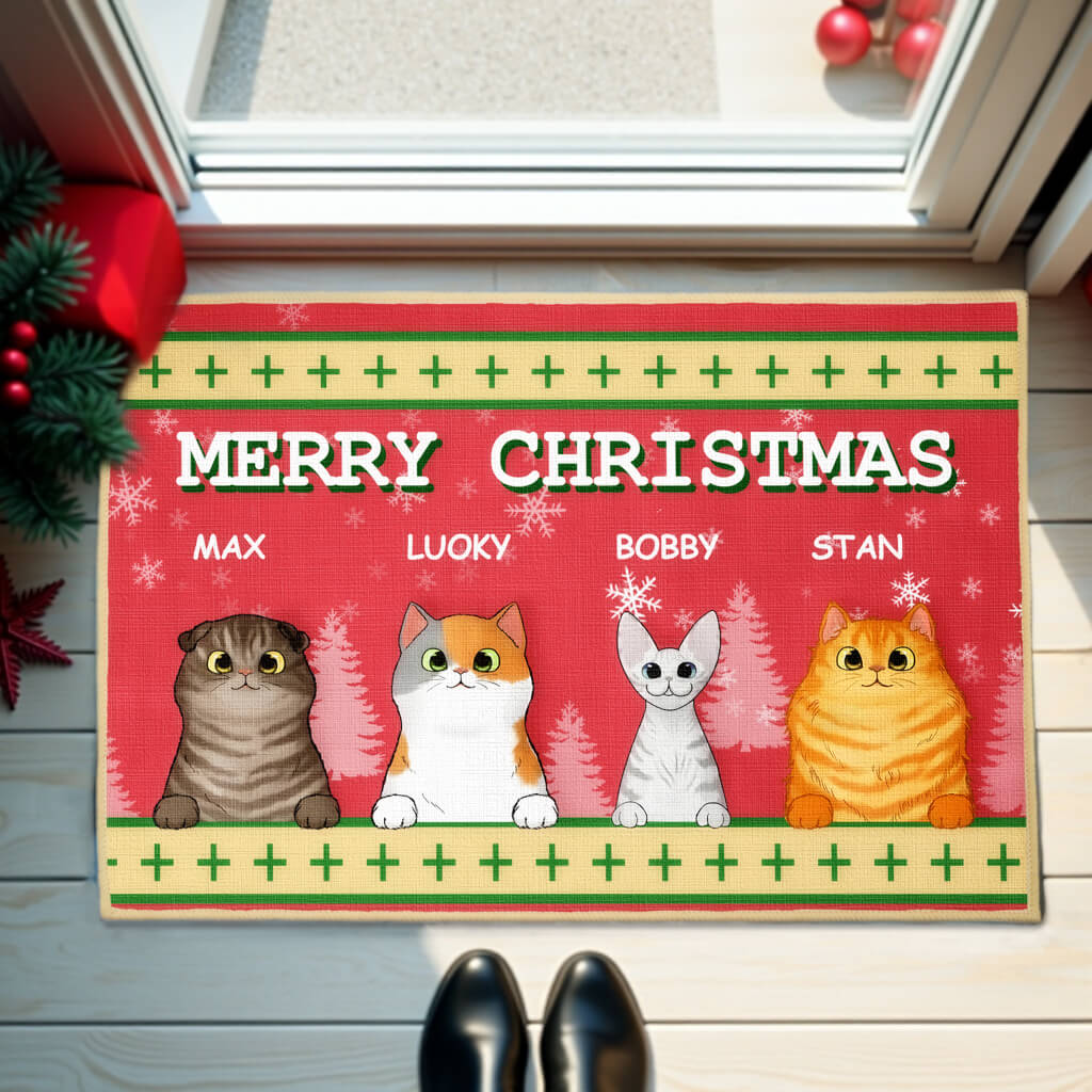 Merry Christmas - Personalized Decorative Mat, Doormat - Christmas Gift For Cat Lovers, Pet Lovers