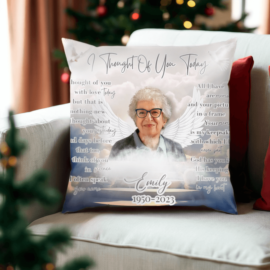 Custom Photo I Thought Of You With Love Today - Memorial Personalized Custom Pillow - Sympathy Gift, Memorial Gift For Family Members