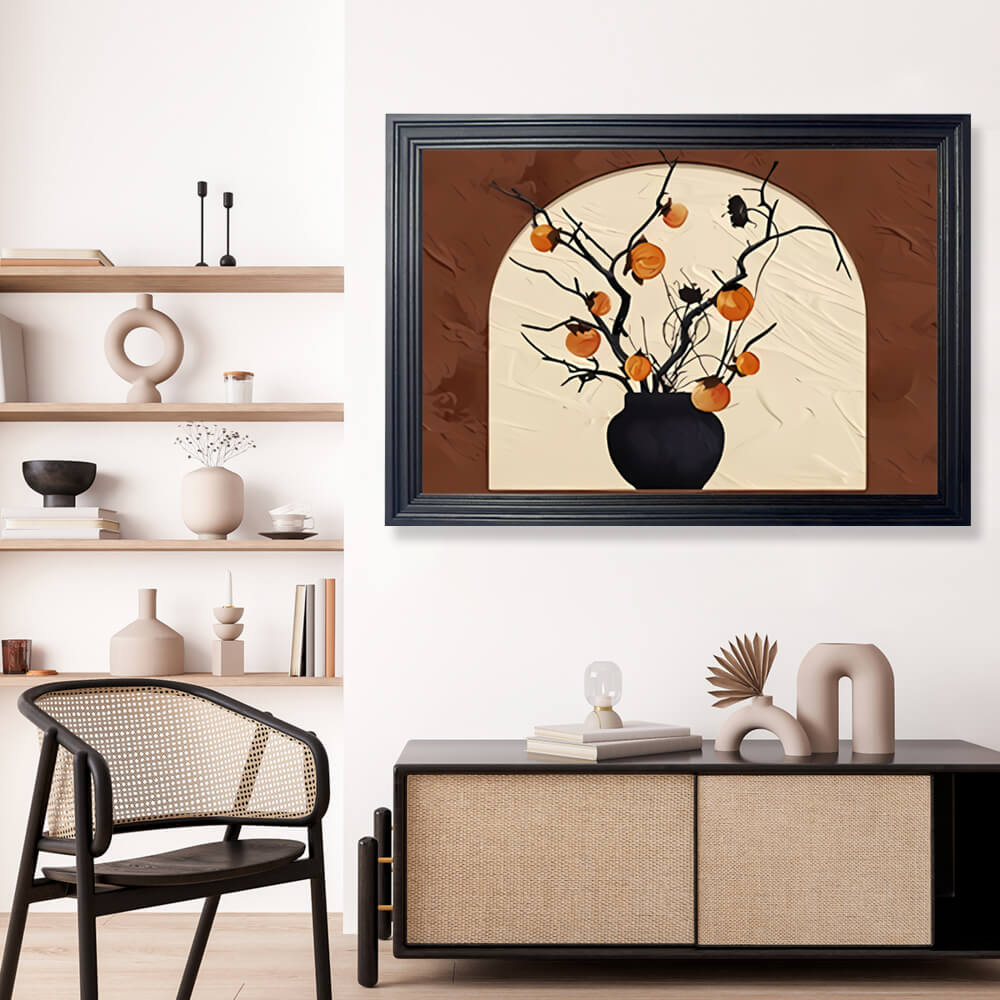 Ancient Style Persimmon And Ruyi Creative Pattern, Horizontal Framed Simple Decorative Canvas Painting