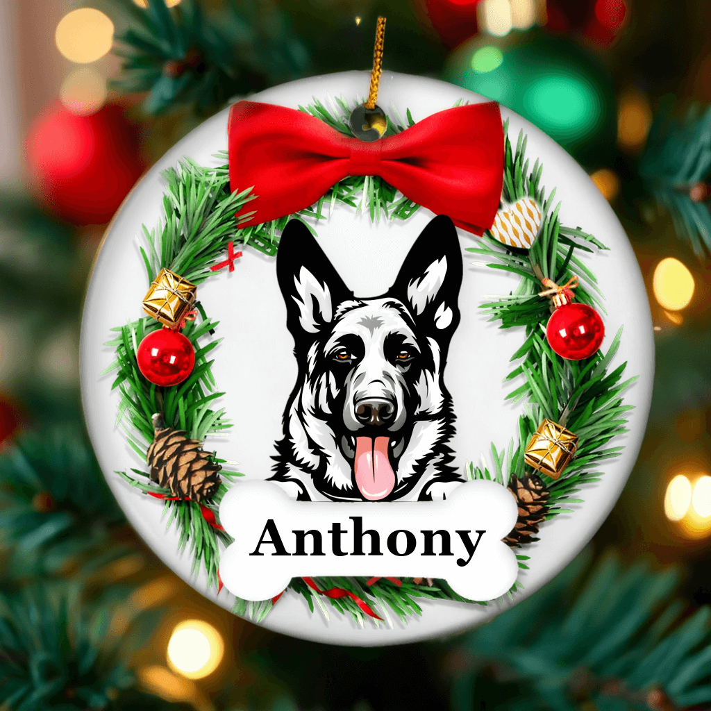 Christmas - Dog Personalized Round Ceramic Christmas Ornament - Gifts for Pet Lovers, Pet Owners, Christmas Gifts