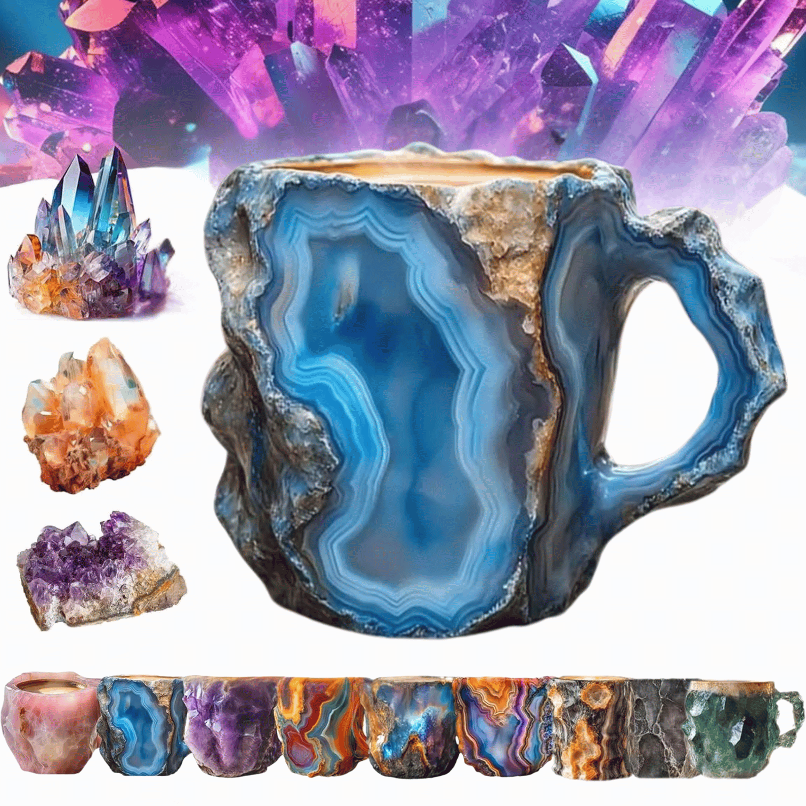 200ml Multi-Colored Natural Mineral Crystal Coffee Mugs