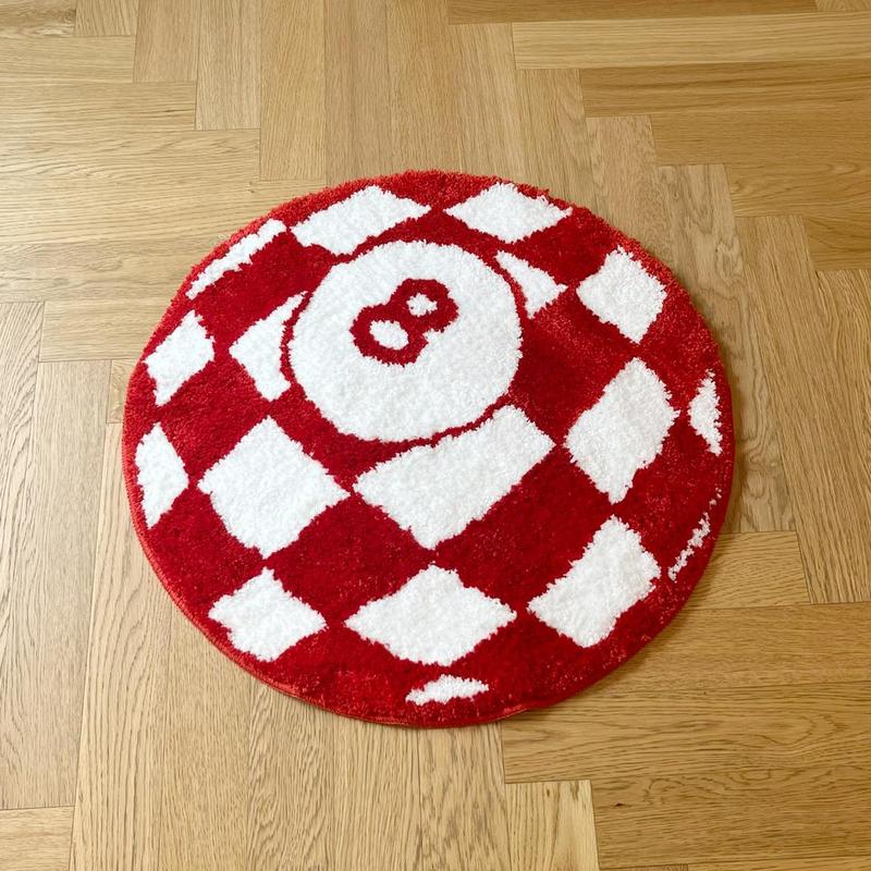 Checkerboard & Number 8 Pattern Round Area Soft Comfortable Non-slip Washable Floormat