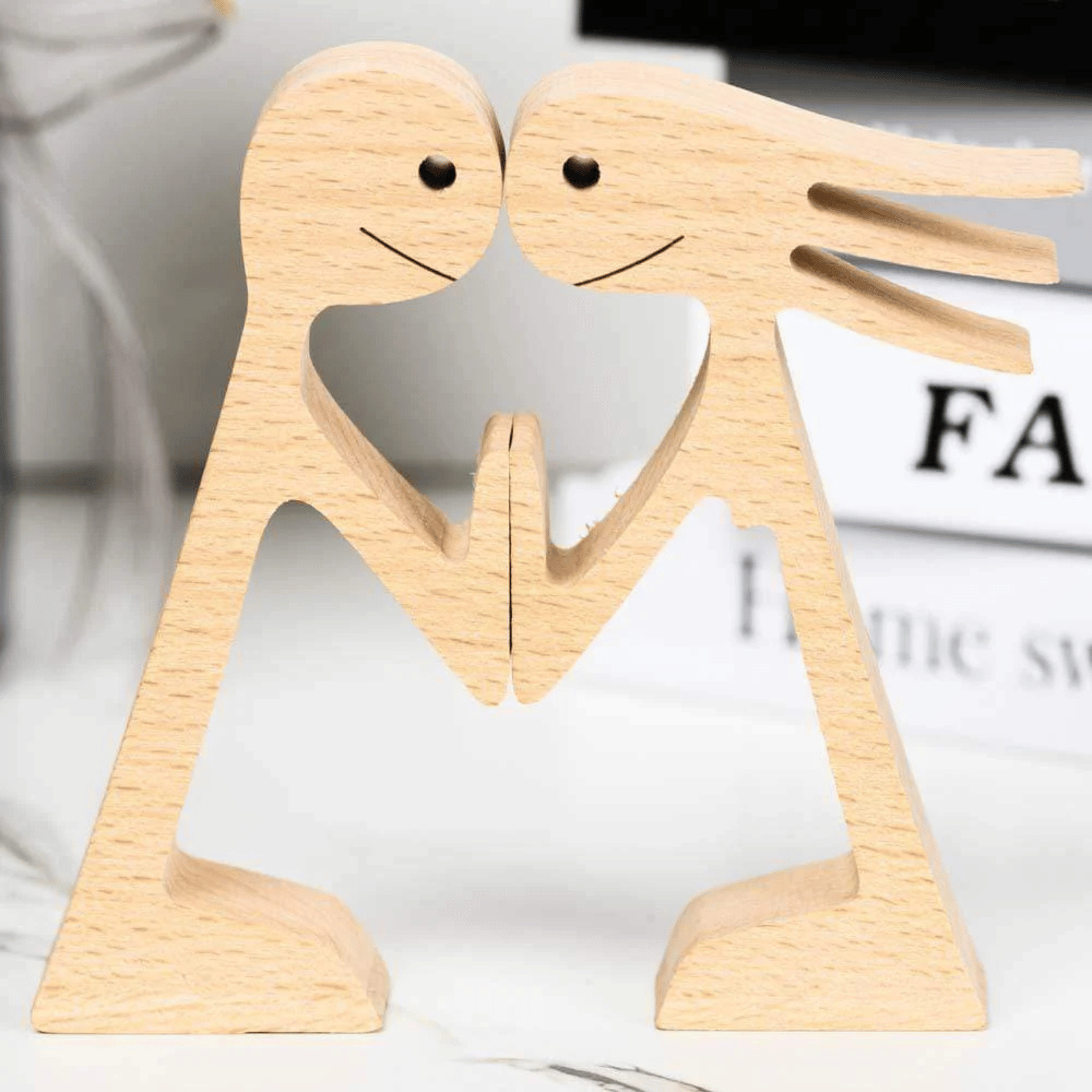 Man And Woman Stand Couple Wood Sculpture