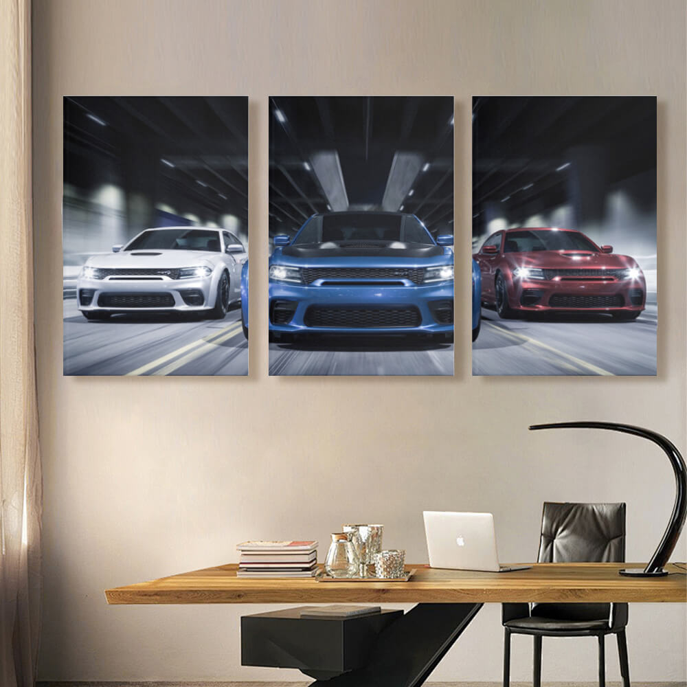 Cool Car Creative Pattern, Triple Frameless Canvas Painting