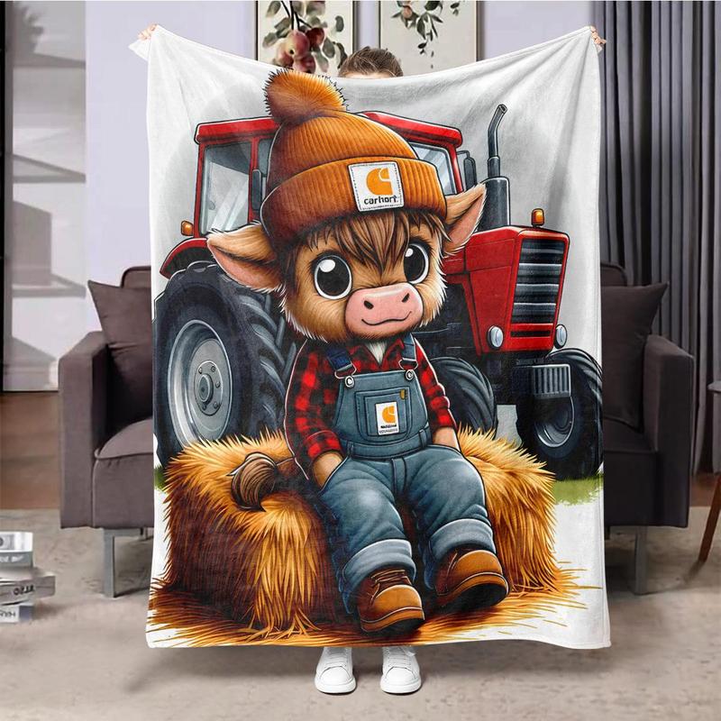 Cartoon Cow Pattern Soft Warm Throw Flannel Blanket