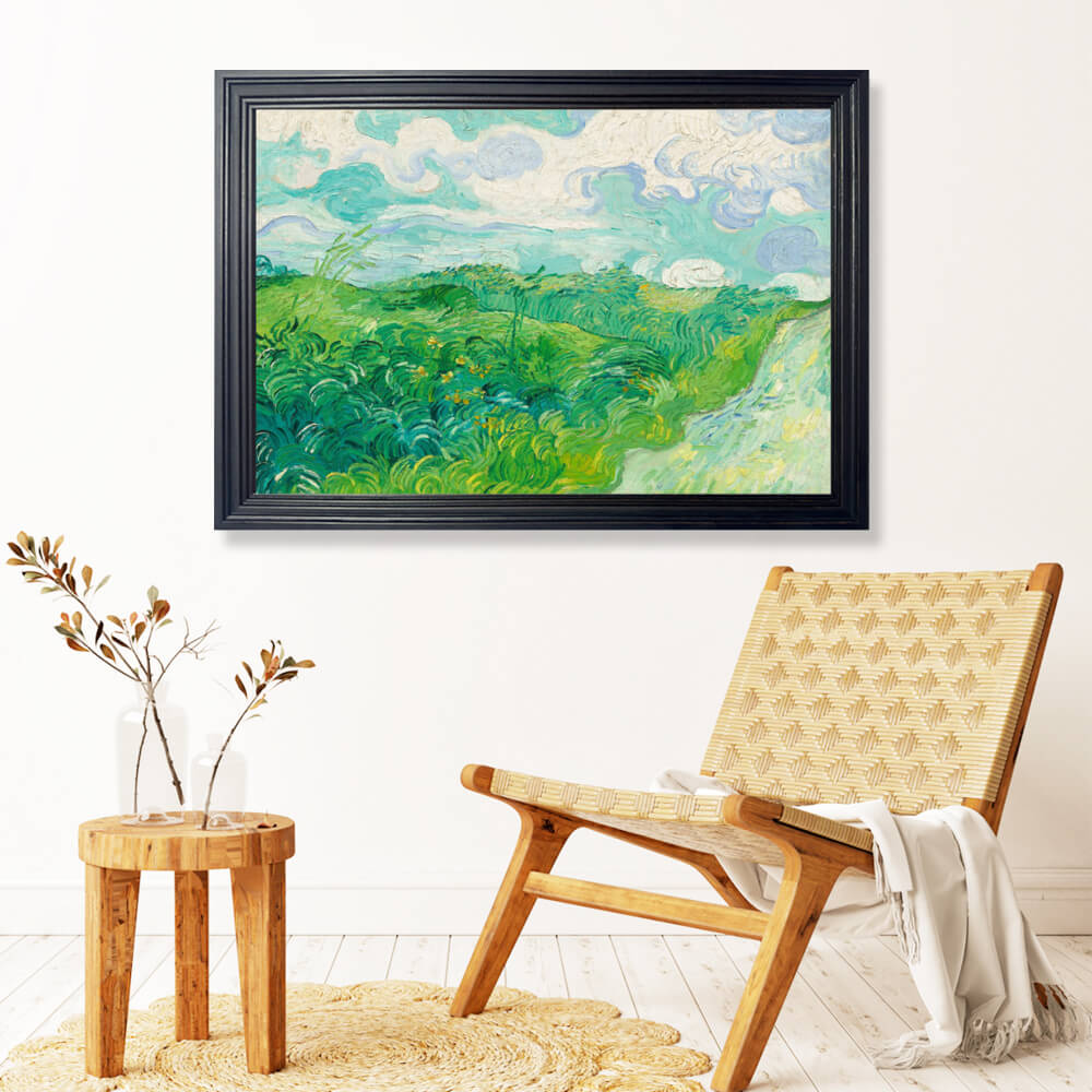 Van Gogh Green Wheat Field Oil Painting, Horizontal Framed Simple Decorative Canvas Painting