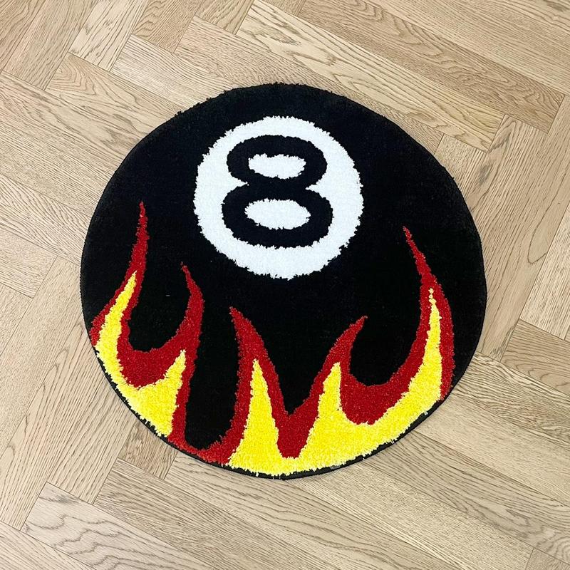 Fire Billiards No.8 Pattern Round Area Creative Non-slip Washable Floormat