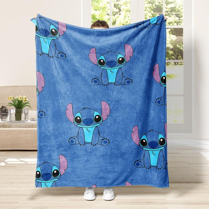 Stitch Themed Pattern Flannel Blanket Cozy Soft Throw