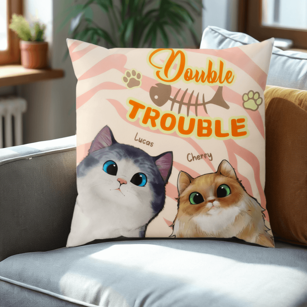 Trouble With My Cats - Funny Personalized Cat Pillow - Home Decor, Birthday, Housewarming Gift For Pet Lovers, Cat Lovers