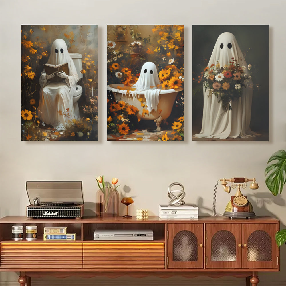 Ghost Creative Pattern, Triple Frameless Canvas Painting