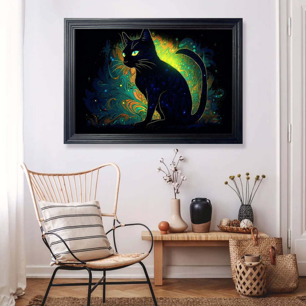 Black Cat Creative Pattern, Horizontal Framed Simple Decorative Canvas Painting