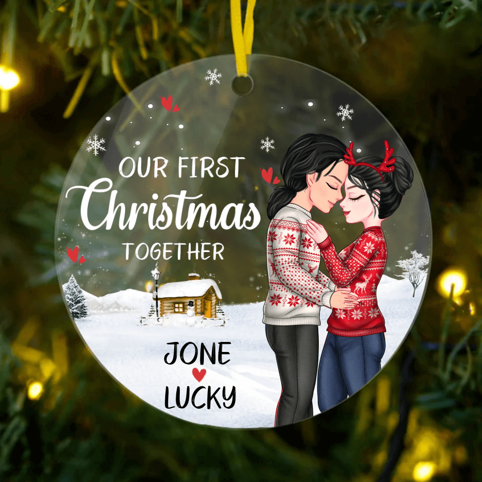 Couples First Christmas Together - Couple Personalized Custom Acrylic Round Ornament - Christmas Gift For Husband Wife, Anniversary