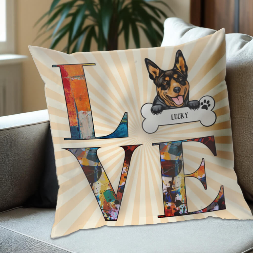 Love - Personalized Dog Pillow - Home Decor, Birthday, Housewarming Gift For Dog Lovers, Pet Lovers