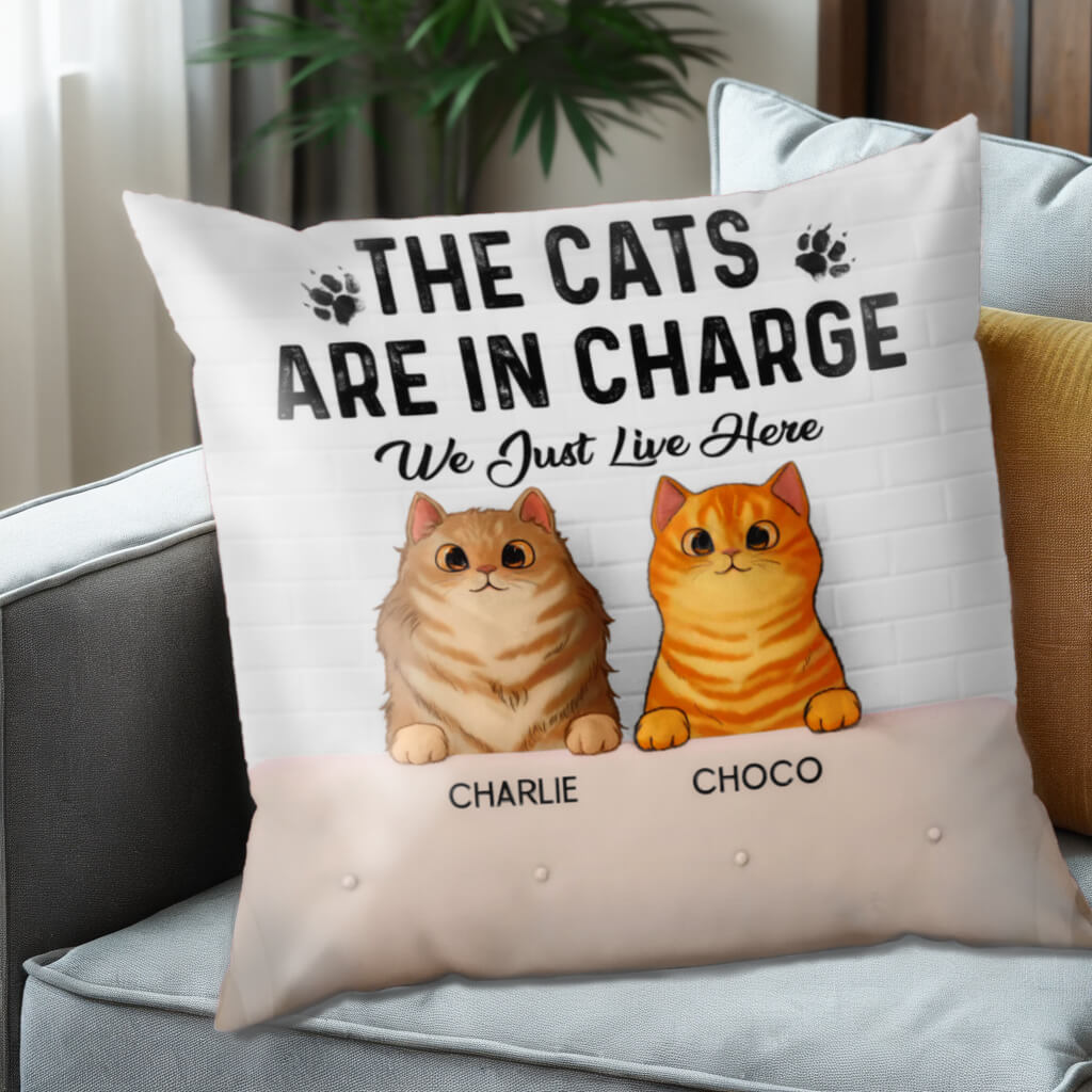 The Cats Are In Charge - Funny Personalized Cat Pillow - Home Decor, Birthday, Housewarming Gift For Pet Lovers, Cat Lovers