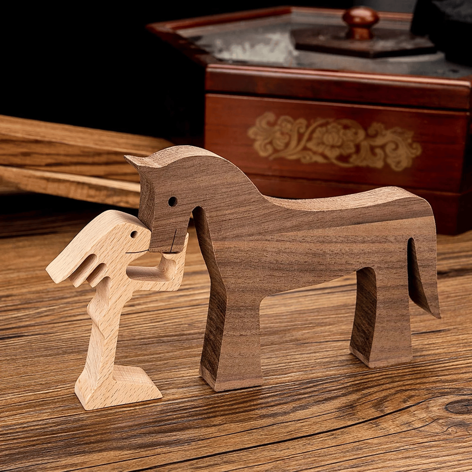 Boy Girl And The Horse, Gift For Horse Lovers Wood Sculpture