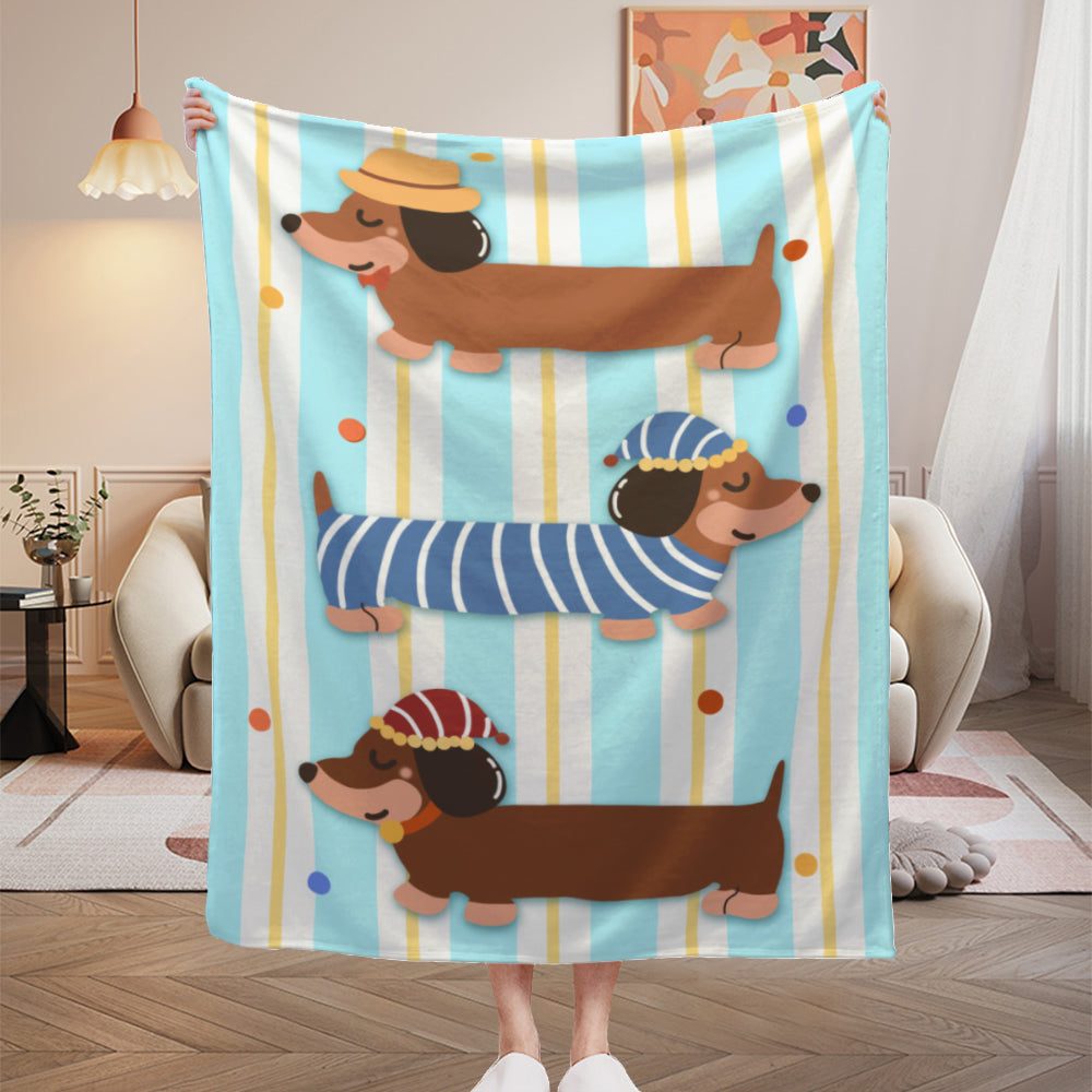 Striped Cream Dopamine Dachshund Blanket Soft and comfortable