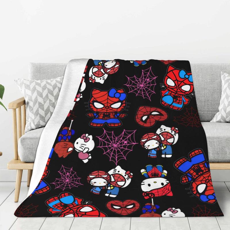 Cute Hello Spider Cat Halloween Flannel Blanket Cozy Soft Throw